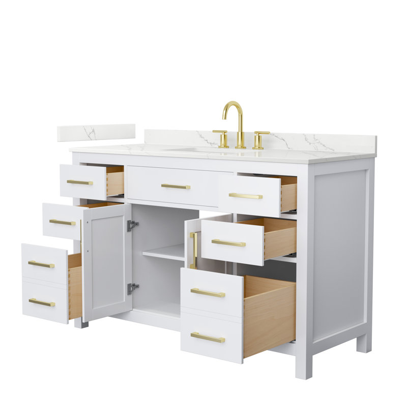 Beckett 54" Freestanding Single Bathroom Vanity with Quartz Top, White, Brushed Gold, Giotto Quartz