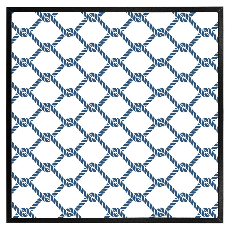 Arrika Navy Chainlink Rope - Single Picture Frame Print, Black Framed, 31cm H x 31cm W x 4cm D