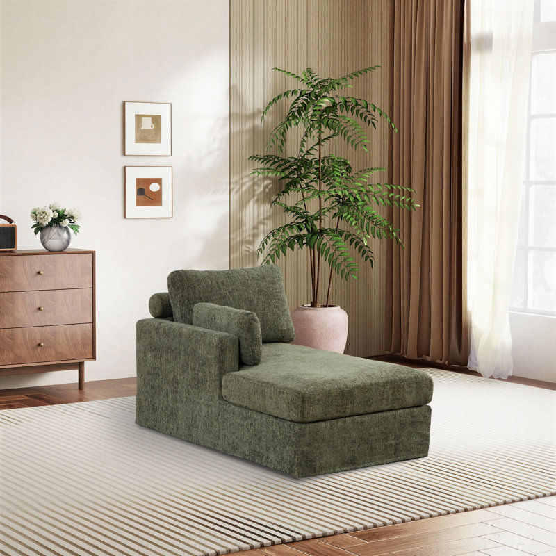 Chaise longue rembourrée L 60 po, Orienté à gauche (vu de face), Vert