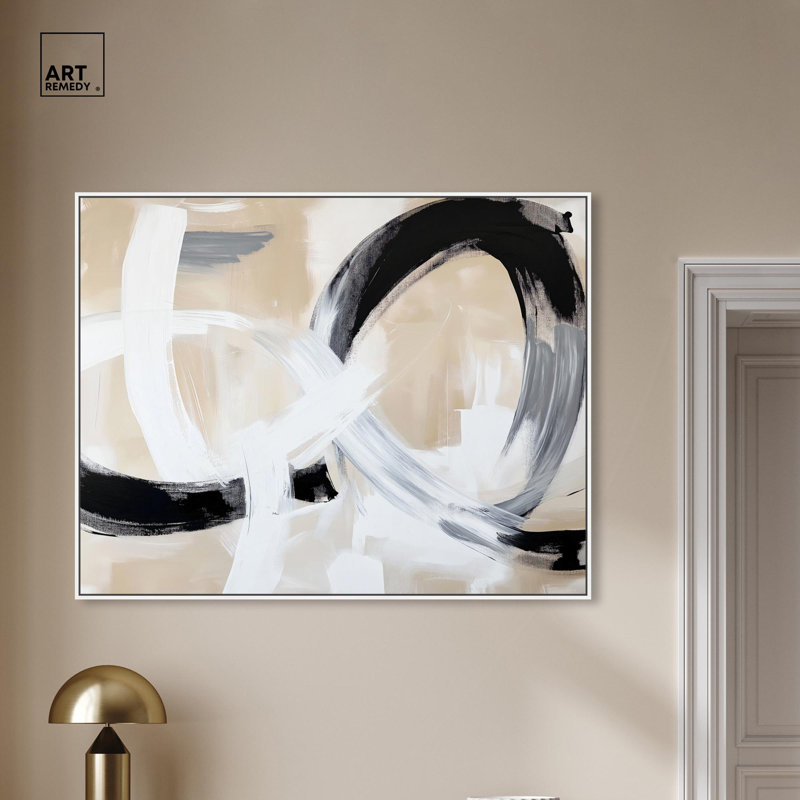 Art Remedy, toile minimaliste élégante, Interaction neutre I, H 37 po x l 46 po, Cadre flottant blanc