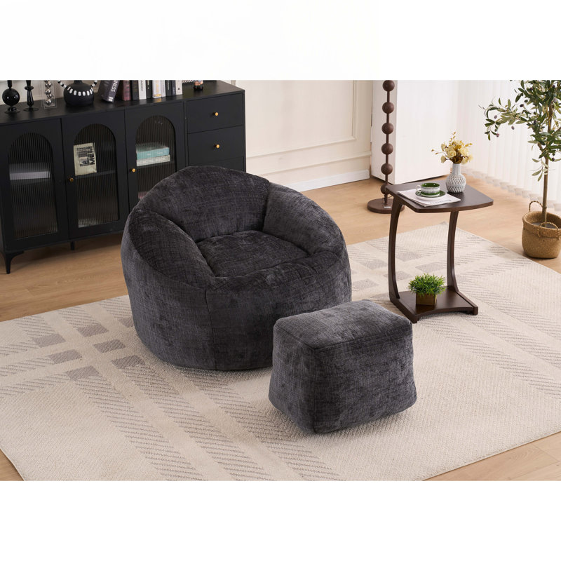 Fauteuil à billes en chenille avec repose-pieds, Chenille noir