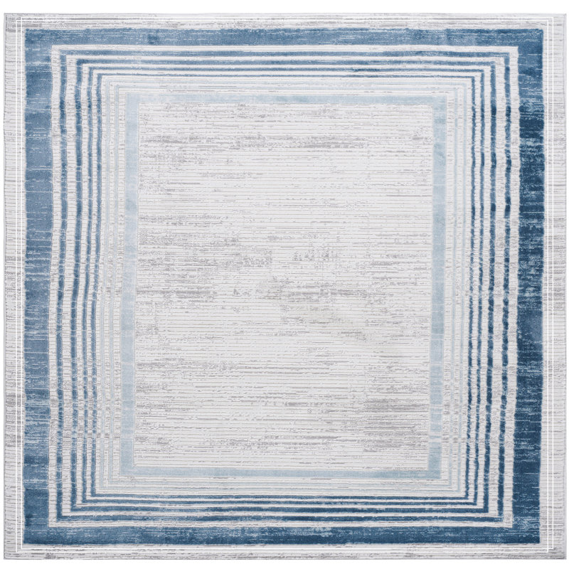 Blue/Ivory/Bordered Non-Shedding Living Room Bedroom Dining Home Office Stylish And Stain Resistant Area Rug