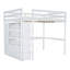 Lit mezzanine double en bois avec garde-robe intégrée, bureau, tablettes de rangement et tiroirs