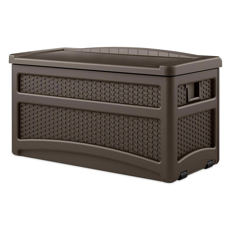 Suncast 46 " W 73 Gallons Water Resistant Resin Lockable Deck Box with Wheels in Brown