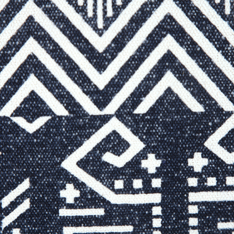 Handcrafted Navy and White Cotton Geometric Pouf Ottoman