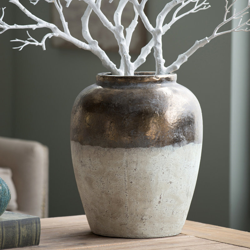 Vase rond en céramique brun Sienna, H 16 po x l 13 po x P 13 po