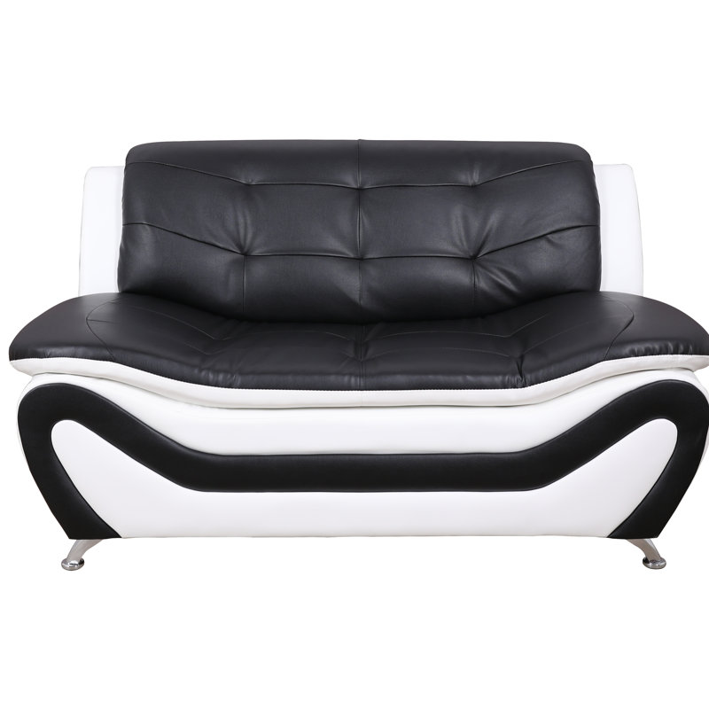 Maranda 61'' Faux Leather Loveseat, Black/White