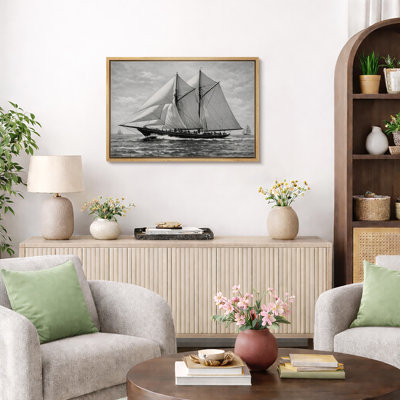 Illustration de bateau à voile classique, scène nautique noire et blanche, photos de salon, impression sur toile encadrée