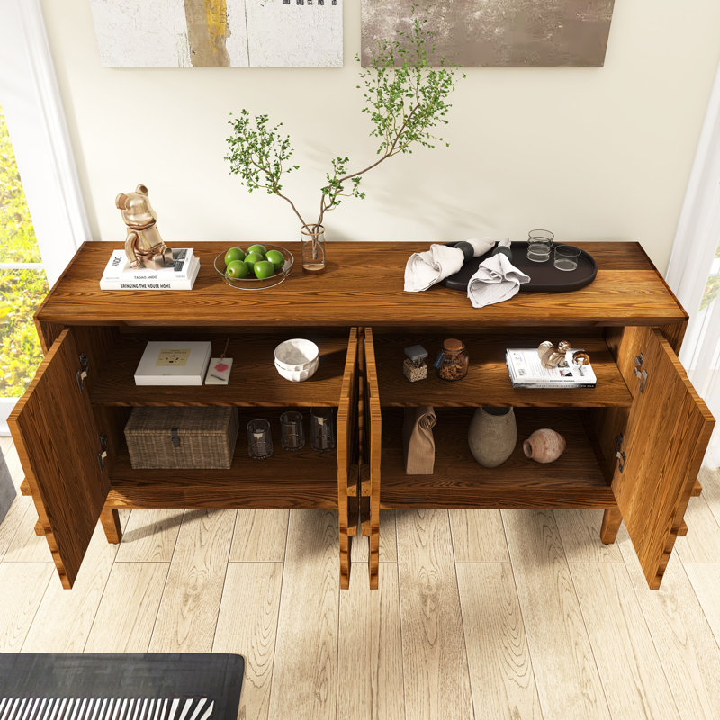 60" W Rustic Farmhouse Sideboard With Adjustable Shelves, Antique Brown