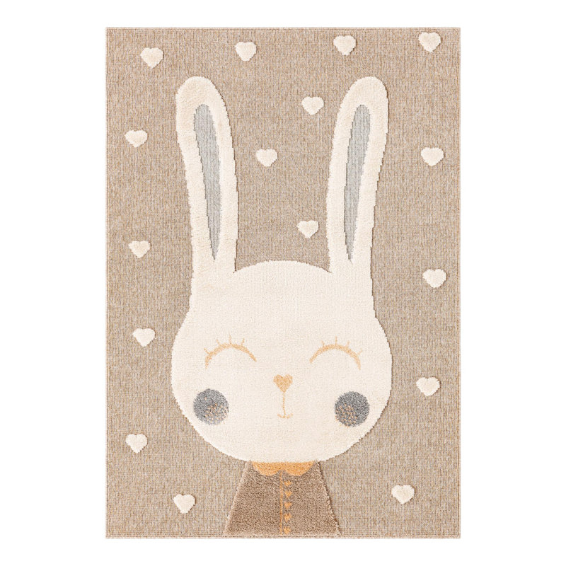 Unique Loom Heart Bunny  Whimsy Kids Rug, Rectangle 5'1" x 7'1"