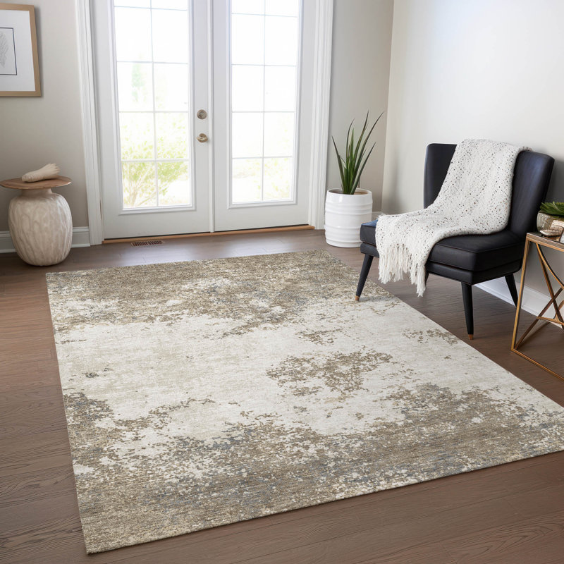 Aera Taupe Washable Indoor-Outdoor Rug - , 5' x 7'6"