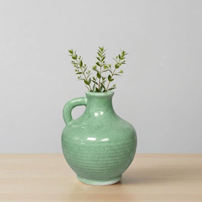 Light Green Ceramic Vase with Handle, 6-Inch