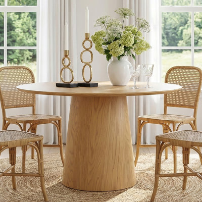 Lanieya 42" Solid Oak Round Pedestal Dining Table