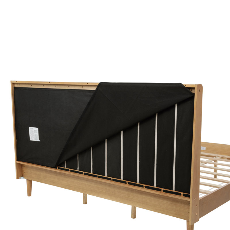 Très grand lit en bois avec tête de lit tapissier avec clé de piano, structure de lit en bois robuste en blé, lit plateforme moderne et élégant pour un sommeil confortable