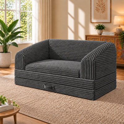 Canapé-lit convertible 2 en 1 gris 130 cm (51 po), pliable en trois, en velours côtelé doux avec dossier épais et poignée de transport pour le salon et la chambre d'amis