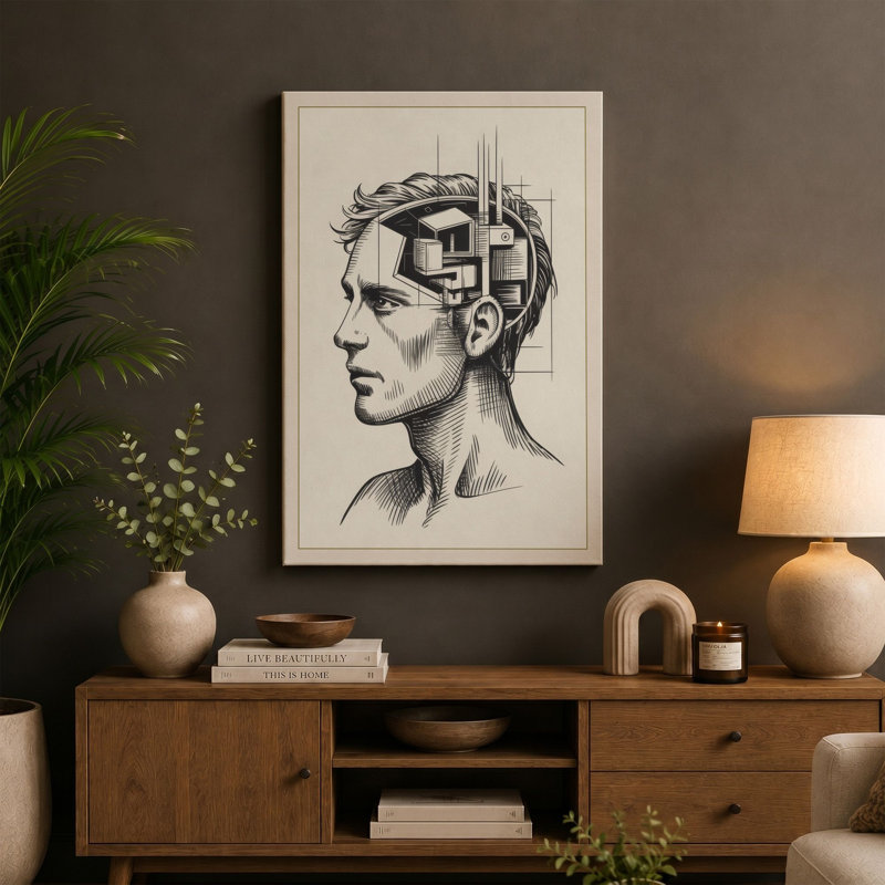 Mind's Architecture Modern - Wrapped Canvas, 30x20 - 76.2 x 50.8 cm, Teal Border