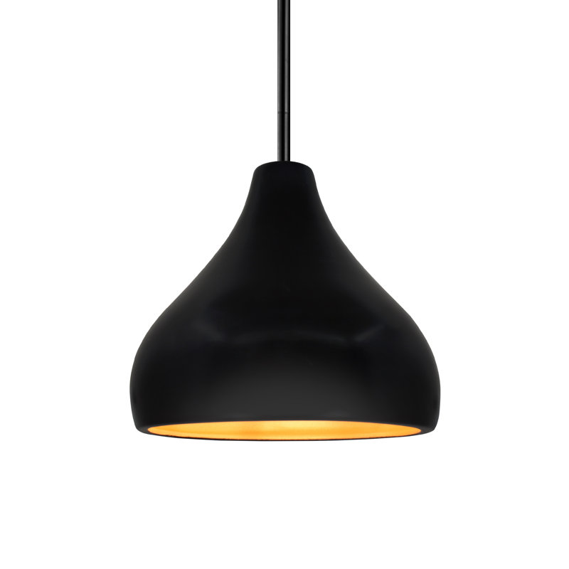 Luminaire suspendu à 1 lumière Meydan, H 7,25 po x l 8 po x P 8 po, Noir carbone mat / or champagne, Noir mat