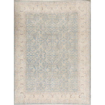 Tapis bleu clair et ivoire noué à la main de haute qualité