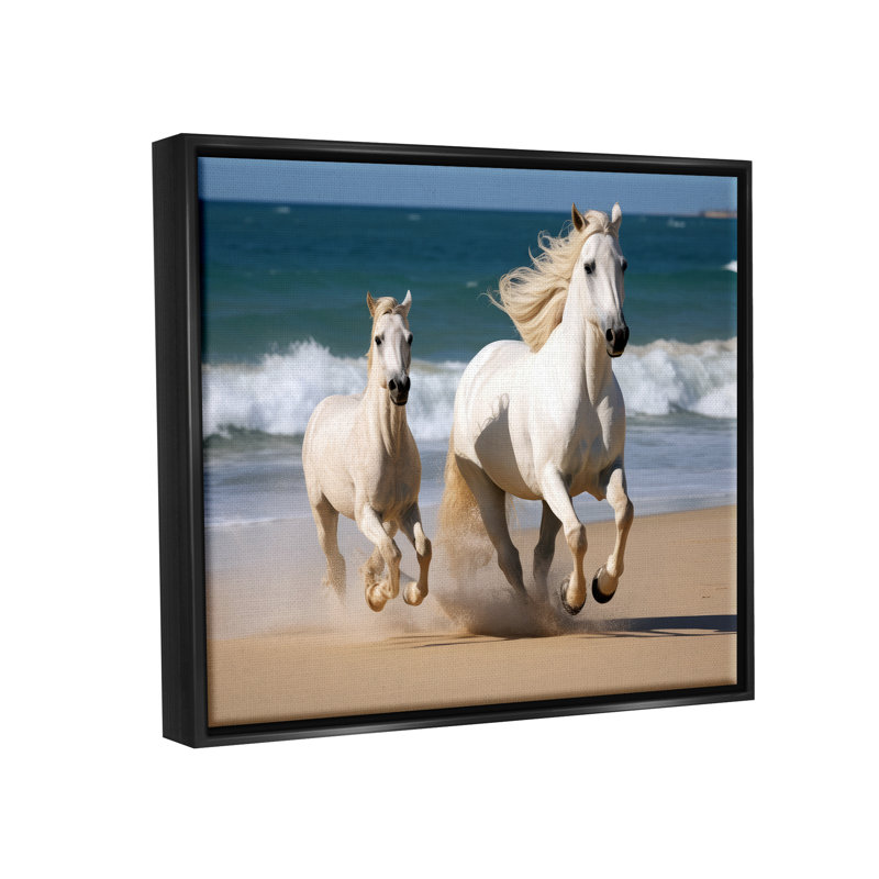 «Ba-554-Floater Trots Horses On Beach», reproduction encadrée sur toile par Ray Powers, Cadre flottant noir de jais