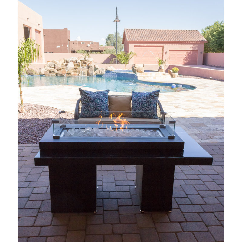 Black Steel Two-Tiered Gas Fire Pit Table