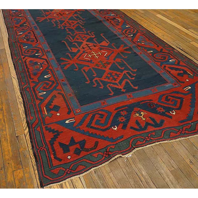 Flatweave Wool Geometric Area Rug in Blue