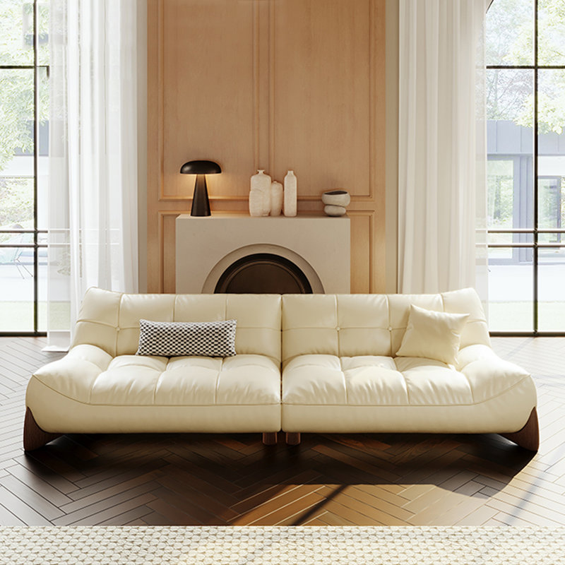 Canapé modulaire en cuir véritable blanc crème, H 27,56 po x l 122,05 po x P 38,58 po, 4