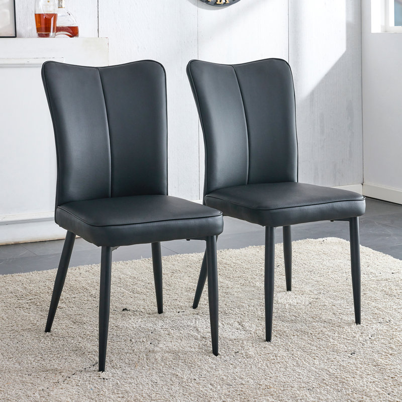 Keasya 18.3" H Faux Leather Upholstered Modern Dining Chairs, Faux Leather Black, Black