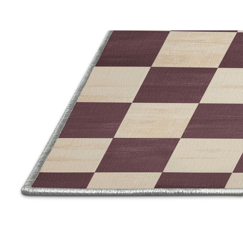 Machine Washable Checkered Beige Area Rug, Square 3'