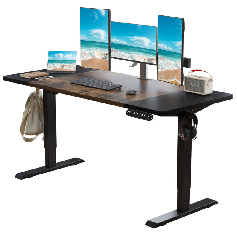 63"×30" Height Adjustable Electric Standing Desk Height Stand Up Computer Desk (Not Include Stools), Rustic Brown/Black