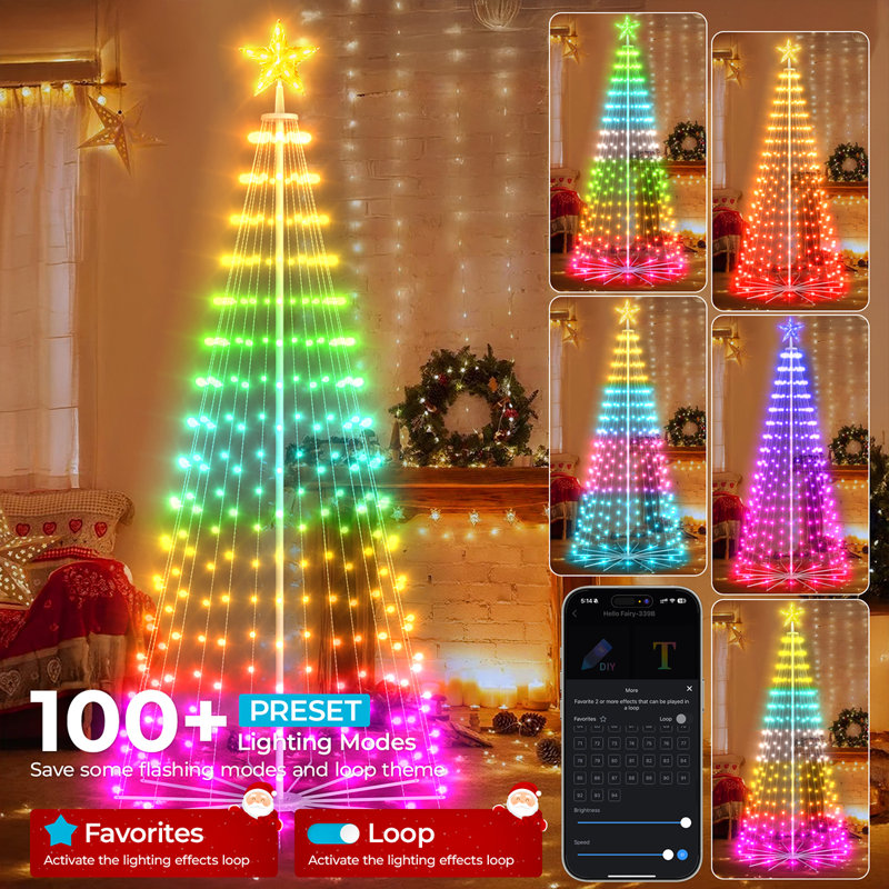 6ft 191 Led Christmas Cone Tree Smart Light With 125 Modes Diy Timer Remote Dimmable Artificial Christmas Tree For Porch Yard Patio Indoor Outdoor Xmas Holiday Decor