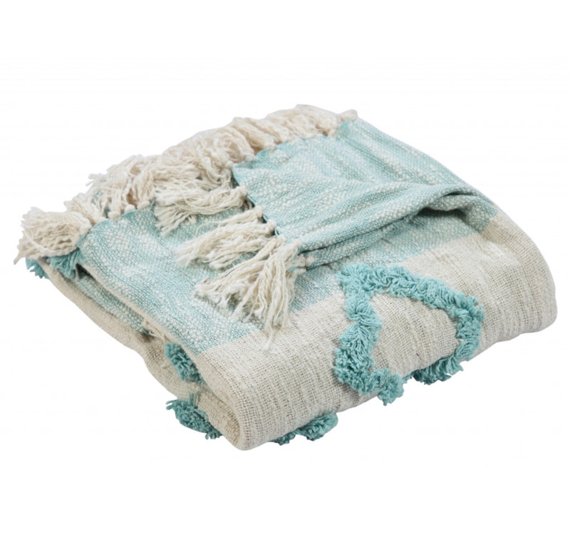 Jeté en coton tissé bleu et blanc