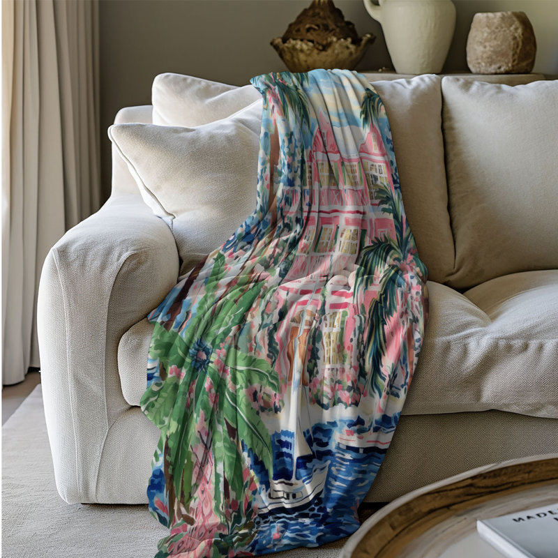 Motif de balise maritime - 1 pièce Sherpa Premium, L 60 po x L 80 po, Motifs côtiers élégants