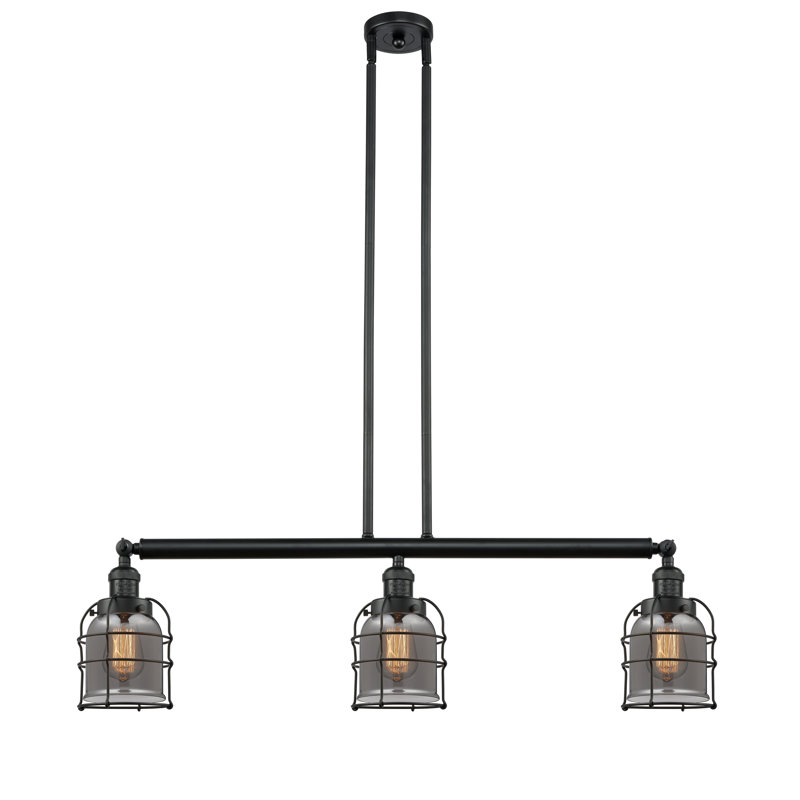 Luminaire suspendu pour îlot de cuisine 3 lumières McDougal, Noir mat, DEL, Plaqué couleur fumée