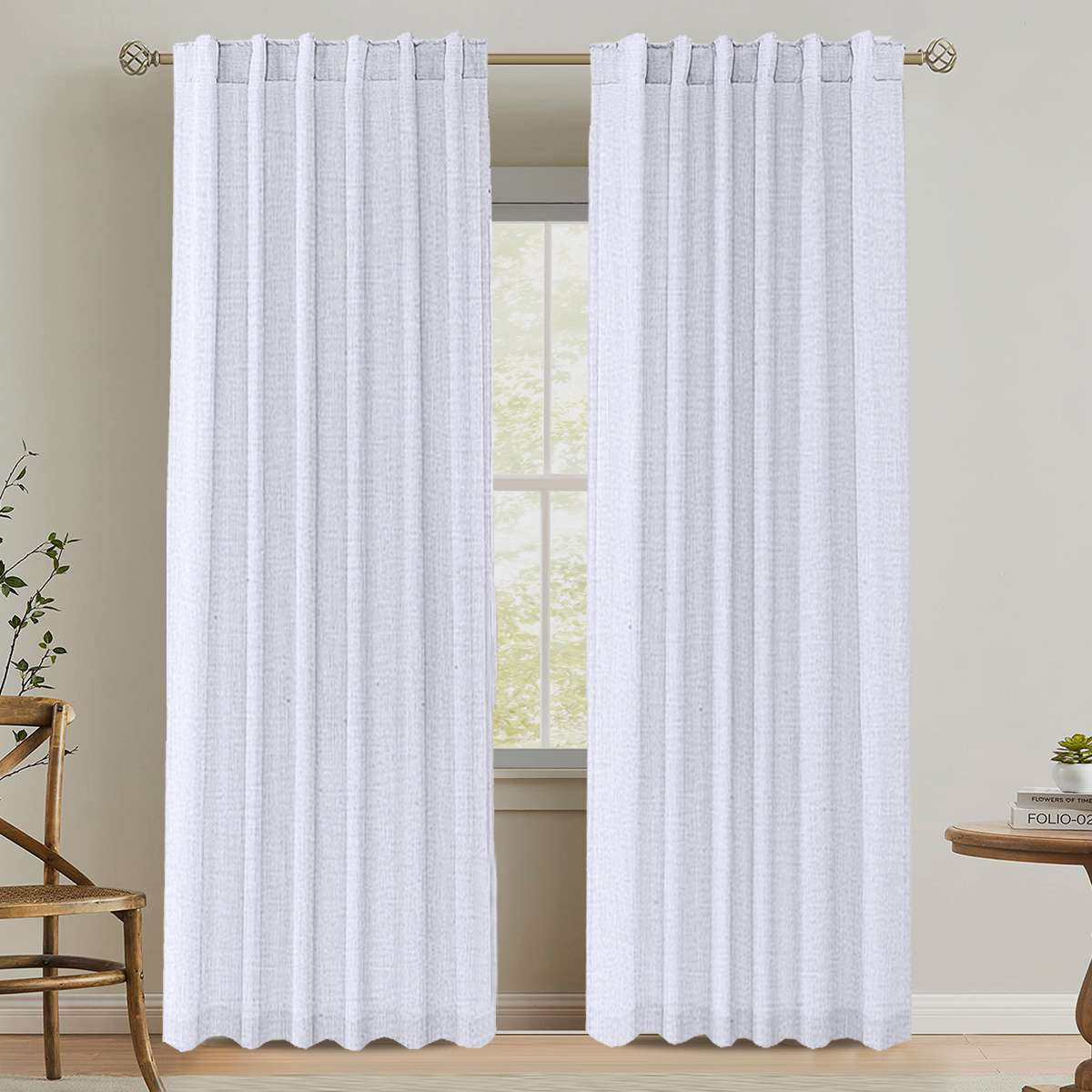 Linen Semi-Sheer Curtain Panel Set, 52" W x 84" L, Bright White