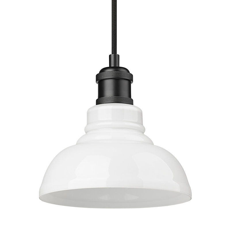 Searcy 1 - Light Schoolhouse Pendant, Vintage Milk Glass, Matte Black