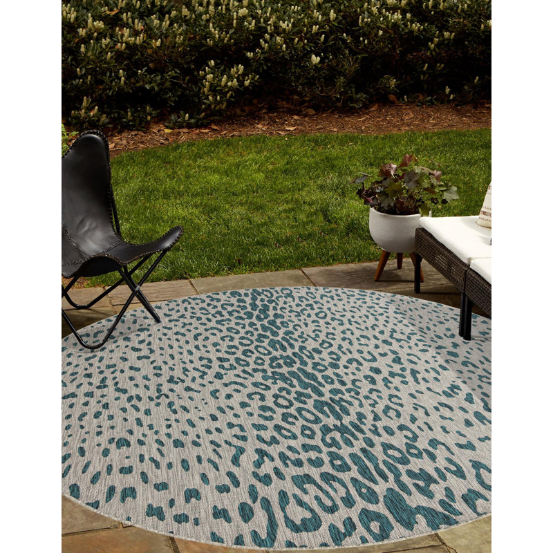Tapis safari intérieur / extérieur sarcelle Teal, Rond 10 pi