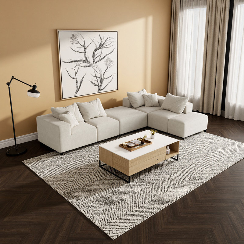 Ensemble de canapé modulaire rembourré de style moderne sans dossier, avec canapé modulaire de L de 132 po et 6 coussins, canapé-lit combiné gratuit pour le salon, la chambre à coucher