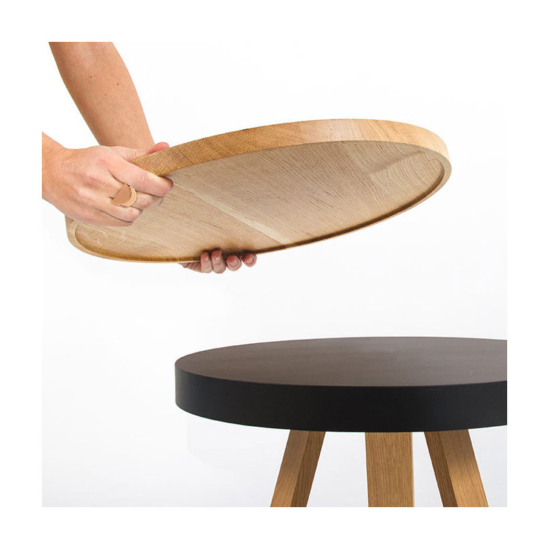 Solid Wood Tray Top End Table, Wood and Black