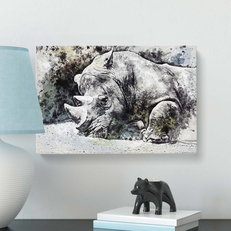 Resting Rhino In Abstract - Wrapped Canvas, 35cm H x 50cm W x 3cm D