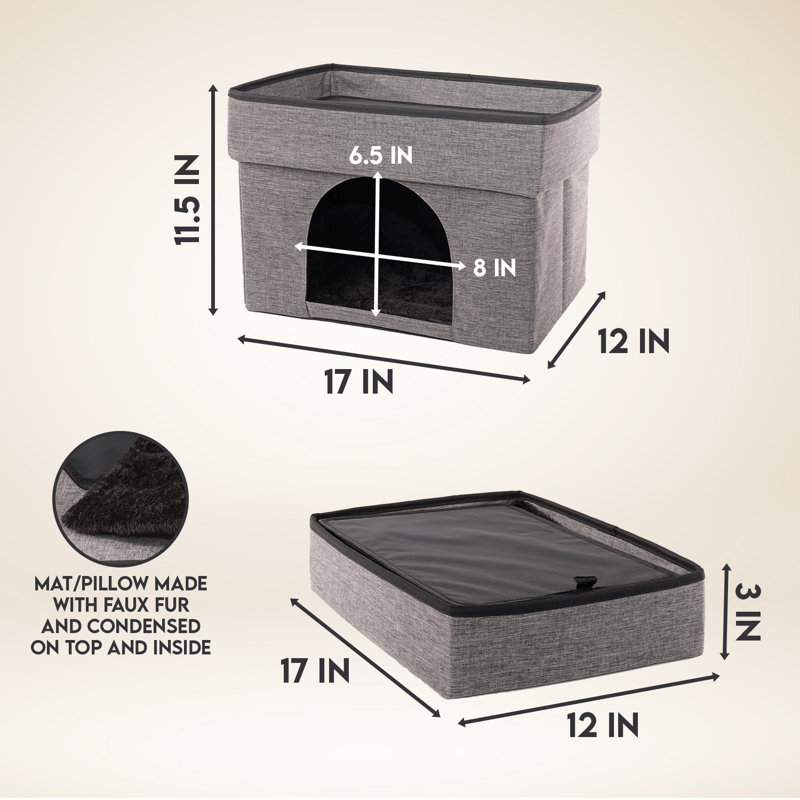 Natural 2-Tier Collapsible Cat Cave Bed with Cushion