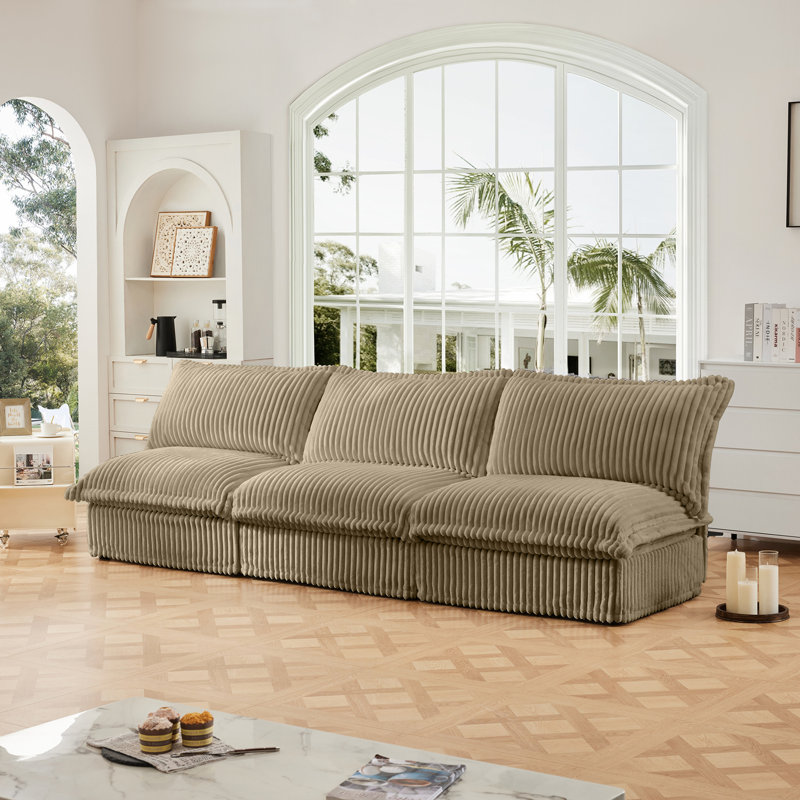 Canapé modulaire sans accoudoirs Aumiller, Crème, crème, H 34,6 po x l 109,8 po x P 33 po, Velours côtelé