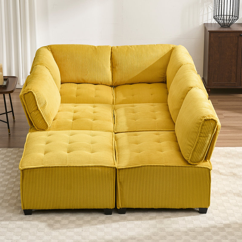 Canapé modulaire polyvalent pour le salon avec plusieurs configurations, Velours côtelé jaune