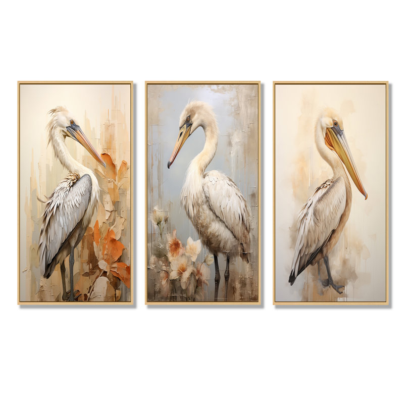 Ensemble de salon 3 pièces Pelican S Tranquil Perch - Pelican Wall Art, Cadre flottant brun, H 32 po x l 48 po