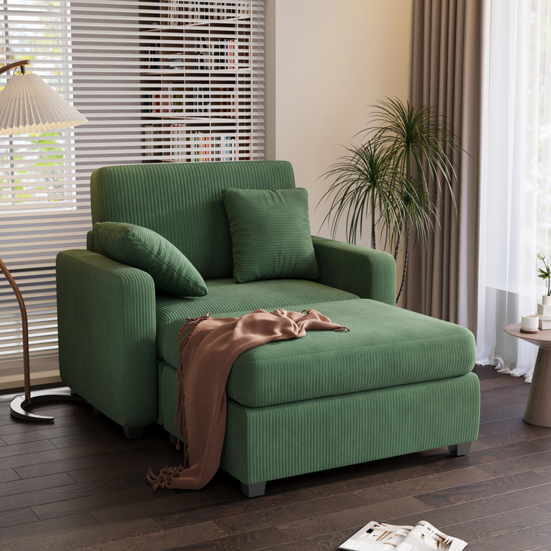 41‘’W Corduroy Chaise Lounge Sofa Upholstered Oversized Chair with Ottoman, Green