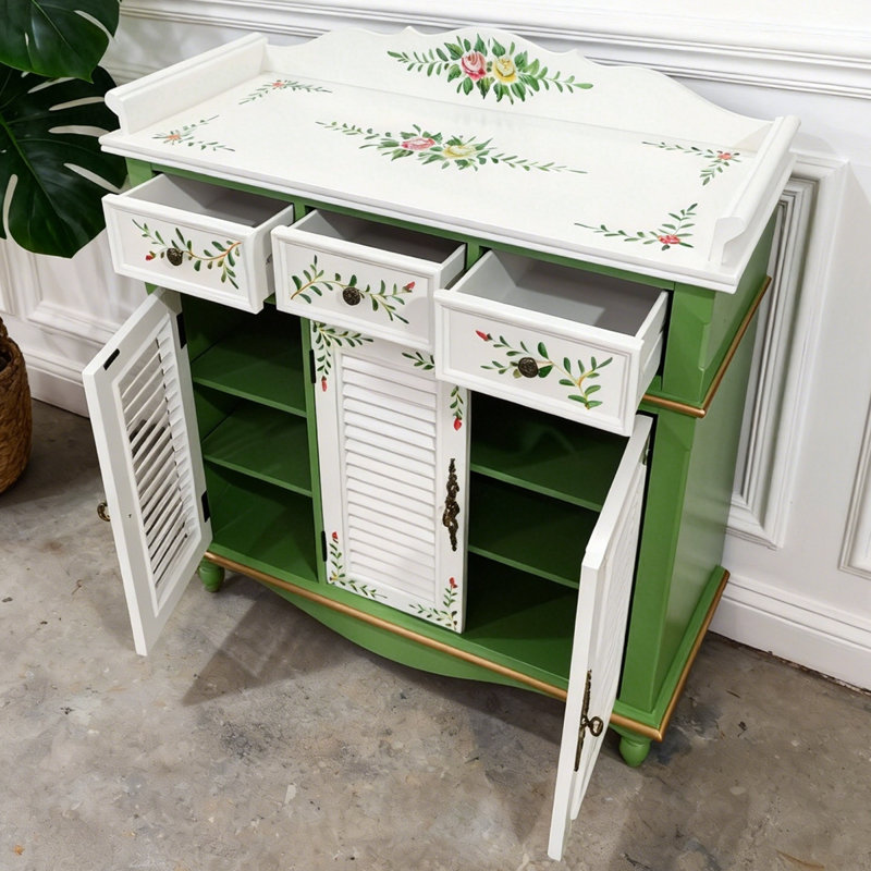 Banc de rangement vert en bois manufacturé