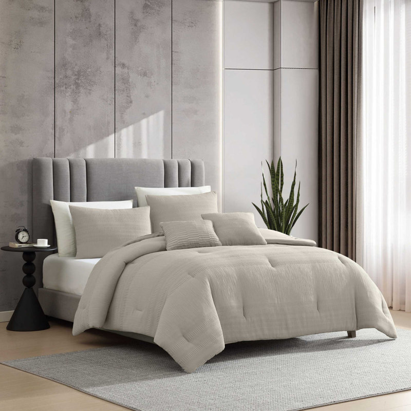 Kenneth Cole Variegated Waffle Solid Comforter Set, Beige, Queen Comforter