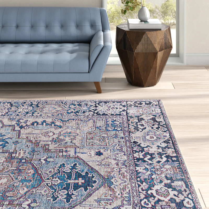 Albertson Machine Woven Oriental Area Rug, Rectangle 5' x 7'6", Blue/Ivory