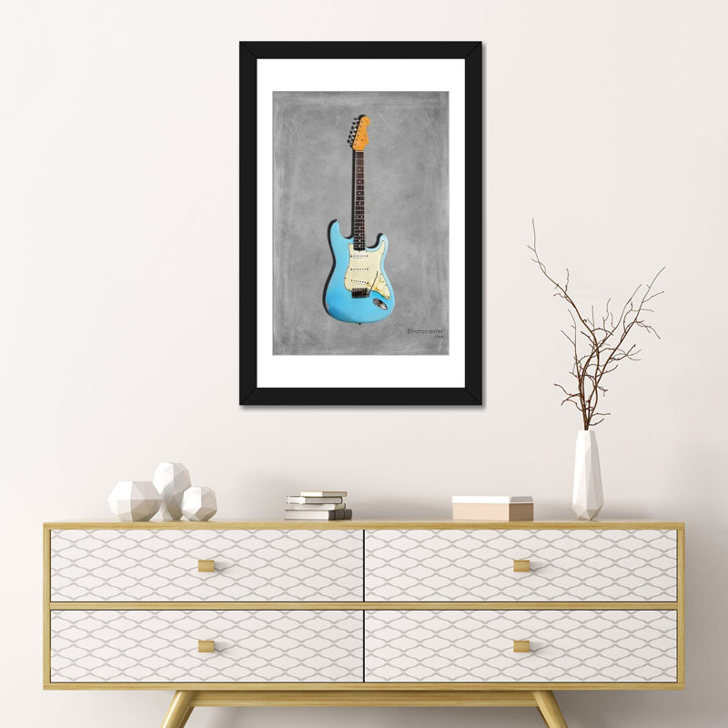 « garde-boue stratocaster 64 », impression sur toile tendue, H 24 po x l 16 po x P 1 po, Papier d'art encadré noir, Blanc