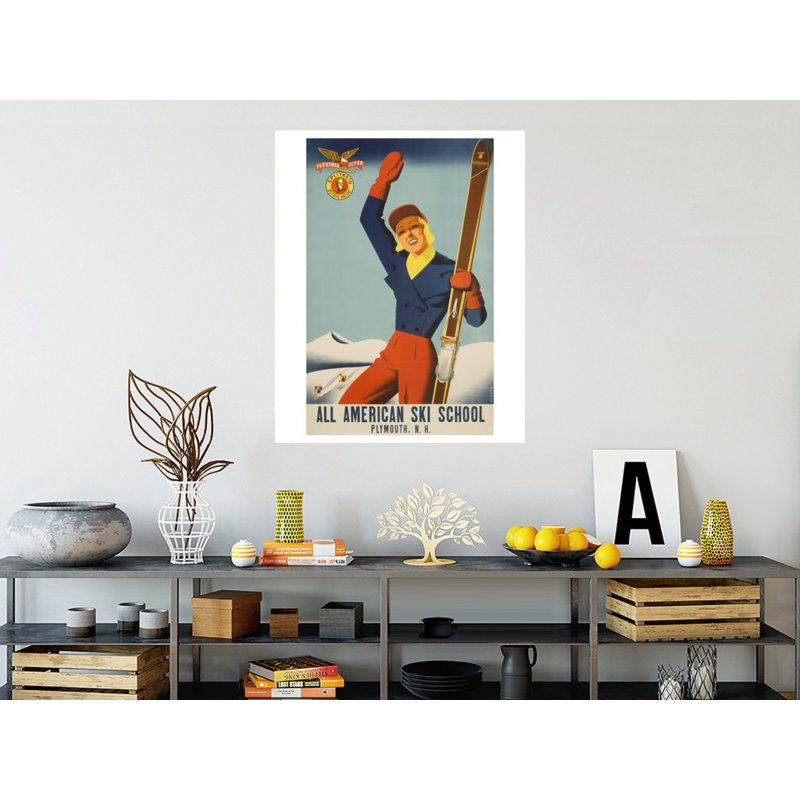 Affiche de voyage «All American Ski School» par Sascha Maurer - Estampe numérique, H 40 po x l 32 po