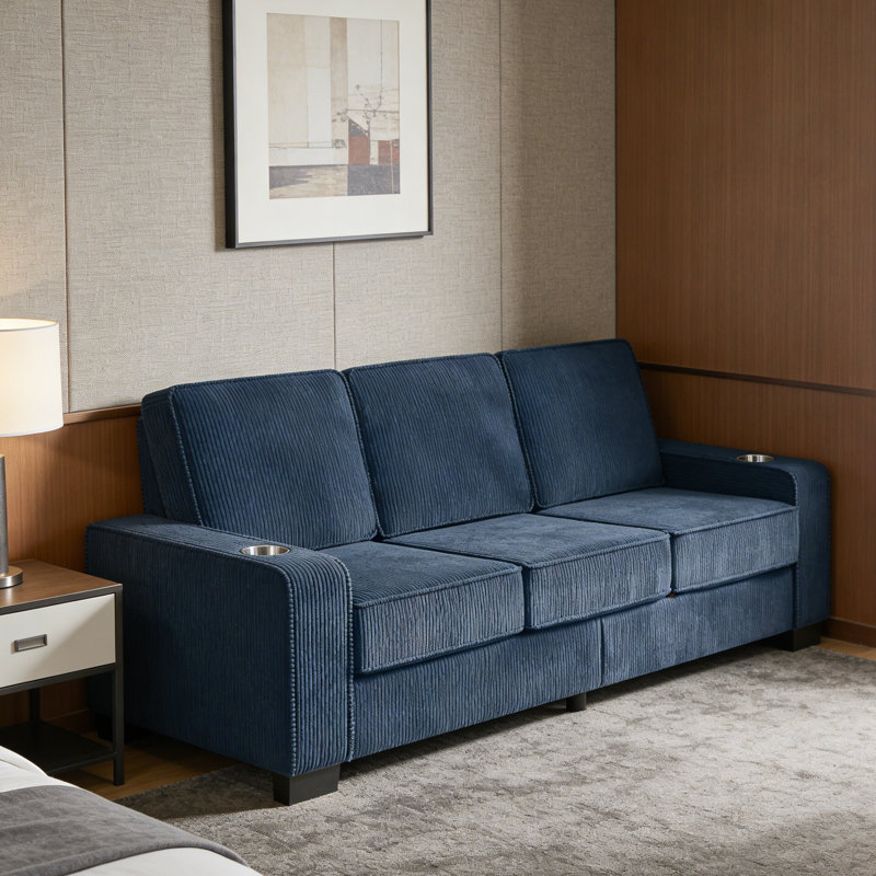 Canapé en velours côtelé de style moderne de 83,86 po pour le salon, la chambre à coucher et le bureau, Bleu